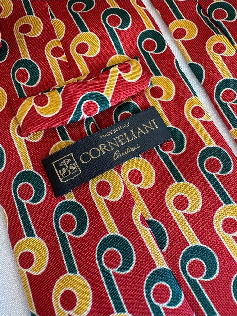 Vintage Corneliani 100% Silk Geometric Men's Tie Red Green Yellow Made in Italy